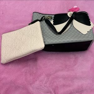 Betsey Johnson Black, Cream, and Gray Cosmetic Bag Set